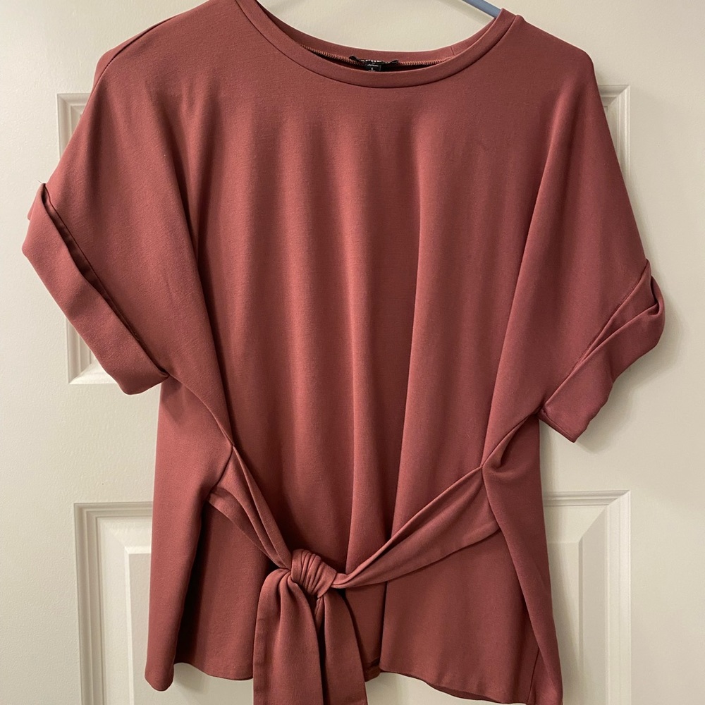 Express womens short sleeve blouse tie in the front